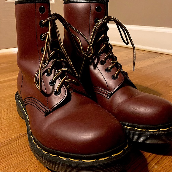 Dr. Martens Shoes - Cherry Red Doc Martens, Multicolored Laces, Size 8